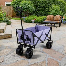 100L Collapsible Folding Beach Wagon Cart With 220Lbs Large Capacity, Wagons Carts Heavy Duty Foldable With Big Wheels For Sand, Garden, Camping - Purple