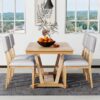 Topmax - 5 Piece Rustic Dining Table Set With 4 Upholstered Chairs, Rectangular Dining Table With Trestle Table Base - Natural - Image 4