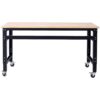 60" Wide Rolling Workbench For Garage, Adjustable Height, Workshop Tool Bench, Metal With Rubber Wood Top - Black / Light Brown - Image 12
