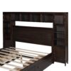 Queen Size Bed With All In One Cabinet, Shelf And Sockets - Espresso - Image 6