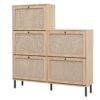 Modern Rattan 5 Door Shoe Storage Cabinet For Entryway Freestanding Design - Natural - Image 7