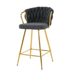 Modern Design High Stool With Gold Plated Legs For Kitchen Dining Linen (Set of 2) - Dark Gray