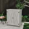 Rustic Cedar Wood Potting Bench With Storage Cabinet And Metal Top For Outdoor Patio - Gray - Image 7