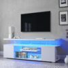 TV Stand LED Gaming Entertainment Center Media Storage Console Table With Large Side Cabinet For Living Room - White - Image 7