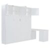 Queen Size Wall Murphy Bed With Desk And Storage Shelves And Big Cabinets - White - Image 9