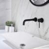 Modern Wall Mount Single Handle Bathroom Sink Faucet, Curved Spout - Matte Black Brass - Image 6