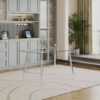 Thick Tempered Glass Top Dining Table & Stainless Steel Legs - Silver - Image 7