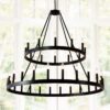 2 Tiers Wagon Wheel Chandelier Wooden Farmhouse 36 Light (24 / 12) Or (12 / 24) Metal Chandeliers 2 Story Light Fixtures Industrial For High Ceiling Living Dining Room Foyer, Adjustable Height - Black - Image 2