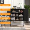 Heavy Duty Metal Buffet Sideboard Modern Steel Storage Cabinet With 2 Shelves, Free Standing Accent Cabinet With Magnetic Doors For Bedroom, Kitchen, And Home Office, Anti-Tip Design - Black - Image 8