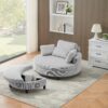 Corduroy Sofa With Two Throw Pillows And A Waist Pillow With An Extra Tray For Comfortable Seating In Small Apartment Bedrooms - Gray - Image 4