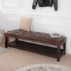 Bedroom End Of Bed Bench Tufted Upholstered End Of Bed Bench End Of Bed Entrance Shoe Bench, 60" With Nailhead Trim And Shelf Bedroom Upholstered Leather Bench Living Room Shoe Rack Footstool - Dark Brown - Image 6