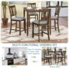 5 Pieces Dining Table Set, Wooden Dining Square Table Set For 4, Counter Height Kitchen Table Set With Square Table And 4 Upholstered Chairs For Small Space - Walnut - Image 7