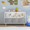 Kids Bookcase With Collapsible Fabric Drawers, Children's Book Display, Toy Storage Cabinet Organizer - White / Gray - Image 3