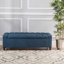 Guernsey - Ottoman Fabric Storage With Tufted Top - Navy Blue
