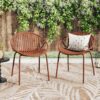 Contemporary Patio Dining Chairs (Set of 2) Stackable Outdoor Chairs With Breathable Plastic Backrest, Metal Legs - Orange - Image 2