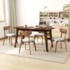 5 Piece Mid Century Dining Set With Walnut Frame, Upholstered Dining Chairs - Light Beige / Walnut - Image 3