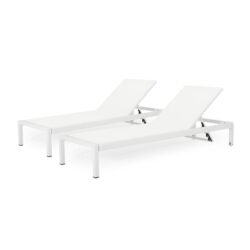 Outdoor Chaise Lounge Chair (Set of 2), Adjustable Outside Chair, All Weather Use UV Resistant 400Lbs Weight Capacity - White