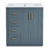 Bathroom Vanity With Ceramic Sink Combo, Frame Bathroom Storage Cabinet, Freestanding Vanity Set With 3 Drawers & Soft Closing Doors - Blue - Image 12
