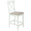 Solid Wood Farmhouse Counter Height Dining Table Set With 3 Tier Storage Shelves, Upholstered Dining Chairs For 4, 5 Piece - White - Image 16