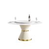 59.05" Modern Artificial Stone Round Carbon Steel Base Dining Table, Can Accommodate 6 People Artificial Stone Turntable - White - Image 9