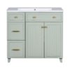 Bathroom Vanity, Transitional Style Bathroom Cabinet With Resin Sink, Single Bathroom Cabinet, With 2 Drawers And 1 Adjustable Storage Shelf, 2 Soft-Close Doors - Green - Image 14