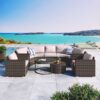 9 Pieces Outdoor Half-Moon Patio Sofa Set, Round Sofa Set, Modern Style Sofa - Brown / Beige - Image 8