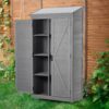 Wood Outdoor Storage Cabinet With Metal Top Garden Shed For Yard And Patio - Gray - Image 5