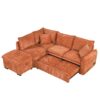 Convertible Sofa Bed Sectional Sofa Sleeper L-Shaped Sofa With A Storage Ottoman, Two Pillows, Two Power Sockets And Two USB Ports For Living Room - Orange - Image 15