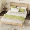 Queen Size Rubber Wooden, Solid Wooden Bed With Rattan Headboard, Enhanced By Support Feet - Natural - Image 11