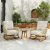 Cushioned Rattan Rocking Chairs With Wooden Accent Table Modern 3 Piece Outdoor Seating Set For Patio Relaxation - Ivory - Image 4