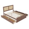 Queen Wood Storage Platform Bed With 4 Drawers Rattan Headboard - Antique Natural - Image 9