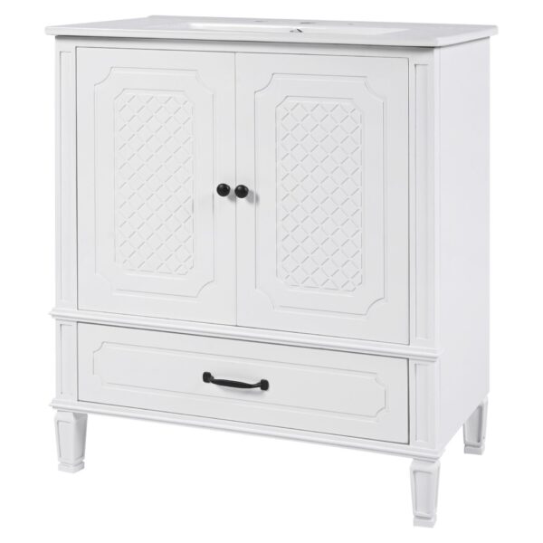 Vintage Style 30" Bathroom Vanity With Sink, Multi Functional Storage, Soft Closing Door - White