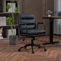 Office Chair, Mid Back Home Office Desk Task Chair With Wheels And Arms Ergonomic Computer Rolling Swivel Chair With Padded Armrest - Black
