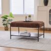 Upholstered Ottoman Coffee Table Foot Rest With Metal Legs And Wooden Storage - Brown - Image 4