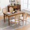 French Style Solid Wood Frame Antique Painting Linen Fabric Rattan Back Dining Chair (Set of 2) - Cream / Beige - Image 13