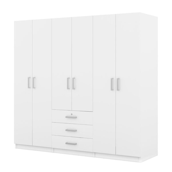 6 Doors Wardrobe Storage For Bedroom With Big Drawers - White