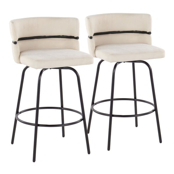 Cinch - Contemporary Fixed Height Counter Stool With Swivel And Round Footrest (Set of 2) - Black / Cream