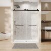 Frameless Double Sliding Soft Close Bathtub Shower Door, 5 / 16" Clear Nano Coated Tempered Glass And 304 Stainless Steel Handle - Matte Black - Image 2