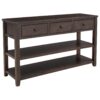 Retro Design Console Table With Two Open Shelves, Pine Frame And Legs For Living Room - Espresso - Image 11