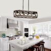 4 Light Rectangular Ellipse Pendant Lights Kitchen Island, Metal Farmhouse Kitchen Pendant Lights, Adjustable Height, Modern Industrial Chandelier For Living Room, Dining Room - Matte Black / Natural - Image 3
