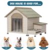 Outdoor Fir Wood Dog House With An Open Roof Ideal For Small To Medium Dogs, With Storage Box, Elevated Feeding Station With 2 Bowls. Weatherproof Asphalt Roof And Treated Wood - Cream - Image 3