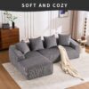 Compression Sofa: Combining Chaise Longue With 3 Seater, Corduroy Fabric, Full Sponge Compression Sofa, Combined Sofa With 4 Pillows For Living / Home Furniture / Apartment - Gray - Image 6