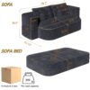 2 In 1 Foldable Sofa Plush Corduroy Sofa Convertible Floor Sofa Bed Deep Seating With Multi Functional Blanket Suitable For Living Rooms - Dark Gray - Image 3
