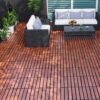 30 Piece Interlocking Deck Tiles Striped Pattern, Square Acacia Hardwood Outdoor Flooring For Patio, Bancony, Pool Side - Brown - Image 34