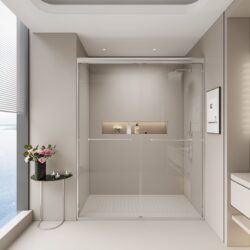 Double Sliding Shower Door, Semi Frameless Bypass Bathroom Sliding Door With 1 / 4" (6Mm) Tempered Glass For Walk In Shower - Chrome