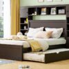 Queen Size Bed With All In One Cabinet, Shelf And Sockets, Twin Long Trundle - Espresso - Image 15
