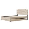 Queen Size Upholstered Platform Bed With Twin Size Trundle And 2 Sets Of USB Ports On Each Side - Beige - Image 7