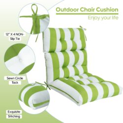 2 Piece High Back Chair Cushion Set, Tufted Patio Or Rocking Chair Cushions For Garden Or Porch - Kiwi / White