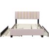 Queen Size Upholstered Platform Bed With 2 Drawers And 1 Trundle, Classic Strip Headboard Design - Pink - Image 3