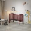 Crib 3 In 1 Convertible, Made Of Sustainable Pinewood, Non Toxic Finish, Comes With Locking Wheels, Wooden Nursery Furniture - Cherry - Image 3
